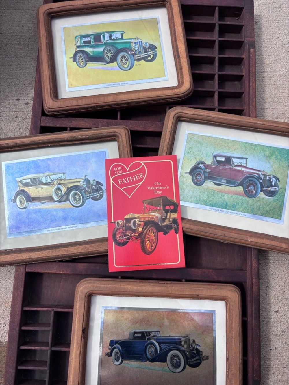 Vintage Framed Foil Etch Antique Car Print Set